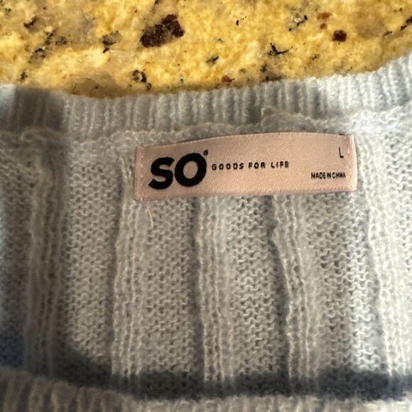 ' SO® Cropped Women’s Large Open-Stitch Hem Crewneck Sweater - Picture 4 of 10